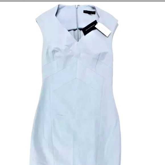 BANANA REPUBLIC Midi Ponte Sheath Dress V Neck Heather Light Blue Size 0 - NWT - Picture 1 of 12